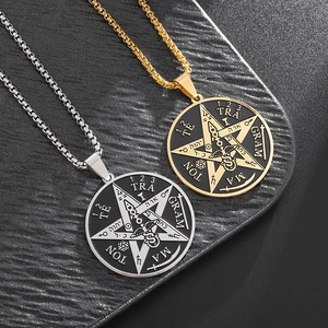 Collier Pendentif Pentagramme Tétragramme Sceau de Salomon en Acier Inoxydable Vintage Bijoux Amulette pour Hommes Femmes
