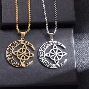 Edelstahl Keltischer Knoten Mond Anhänger Halskette Retro Gothik Hexe Knoten Halbmond Schmuck Für Herren Damen Hohl Halsketten