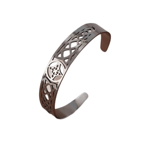 Vintage stainless steel open bangle with intricate cutout geometric pattern for women