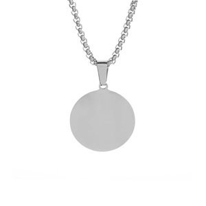 Polished silver stainless steel round pendant necklace featuring a durable box chain