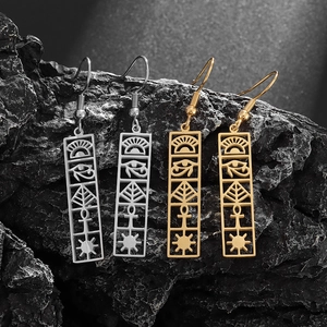 Stainless Steel Eye Of Horus Drop Earrings Vintage Hollow Egyptian Ankh Cross Geometric Dangle Earrings For Women Jewelry