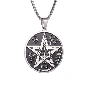Pendentif amulette Pentagramme Sceau de Salomon en acier inoxydable poli pour protection