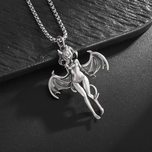 Gothic Succubus Bat Girl Pendant Necklace For Men Women Vintage Zinc Alloy Devil Wings Anime Style Retro Punk Jewelry Gift