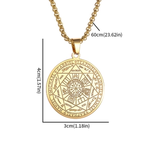Collier avec pendentif sceau des sept archanges en acier doré et symboles religieux sacrés