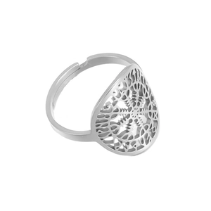 Adjustable viking compass silver stainless steel ring with hollow snowflake design
