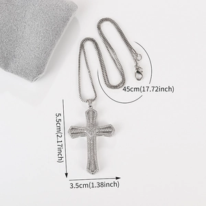 Cross pendant necklace with sparkling zirconia and heart detail on 45cm box chain