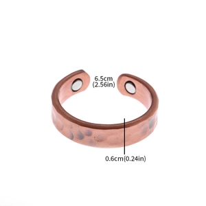 Retro copper magnetic therapy open ring with hammered texture and 6.5cm circumference
