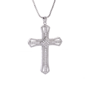 Silver cross necklace with full cubic zirconia stones on a classic venetian chain