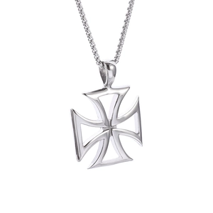 Polished silver hollow cross pendant necklace with box chain for minimalist fashion