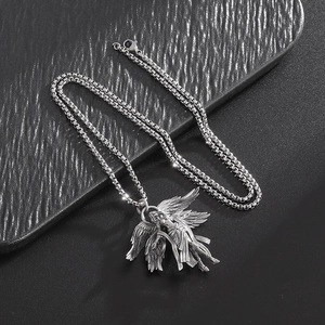 Gothic silver multi-wing angel goddess pendant necklace with vintage metallic finish