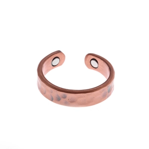Adjustable magnetic copper ring with handmade hammered texture in a red bronze finish