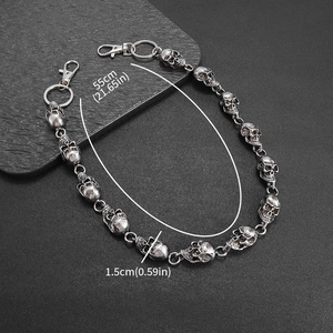 Punk silver alloy skull pant chain with 55cm length and lobster clasps for hip hop style