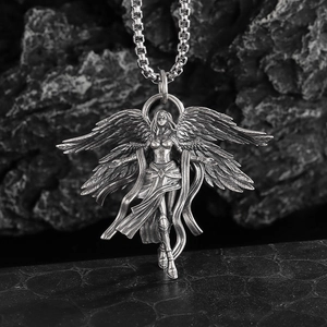 Vintage Seraphim Angel Wings Pendant Necklace Zinc Alloy Ancient Silver Retro Gothic Goddess Necklaces For Men Women