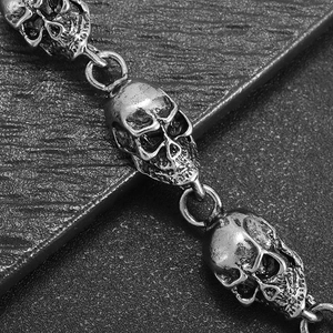 Gothic skull head metal chain link in retro silver finish for hip hop fashion style