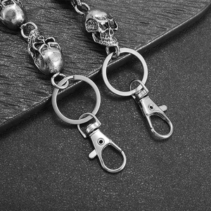 Gothic punk skull keychain belt chain in antique silver finish for hip-hop style