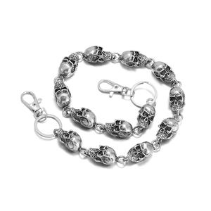 Gothic punk style 55cm skull link wallet chain with lobster clasps in silver alloy finish