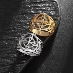Vintage Stainless Steel Celtic Knot Witch Knot Ring Hollow Geometric Band Jewelry For Men Women Daily Retro Accessory