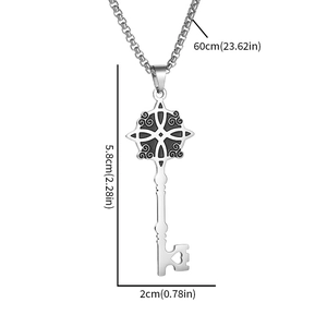Pendentif clé nœud de sorcière en acier inoxydable avec cœur et chaîne à maille carrée