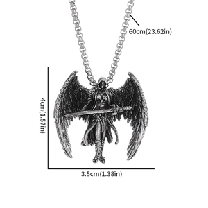 Retro gothic Archangel Michael necklace with wings and sword on a 60cm chain