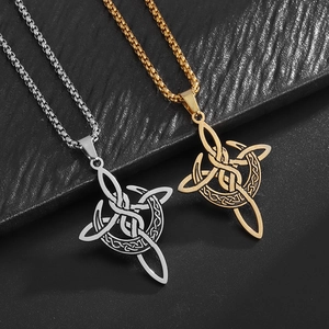 Halskette Aus Edelstahl Mit Keltischem Knoten Und Halbmond Anhänger Vintage Gothic Hexenknoten Ethnisch Schmuck Für Herren Damen
