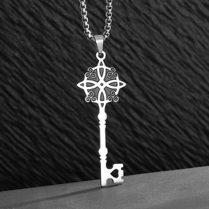Collier Pendentif Clé Nœud de Sorcière en Acier Inoxydable Vintage Gothique Nœud Celtique Cœur Clé Bijoux pour Femmes Hommes