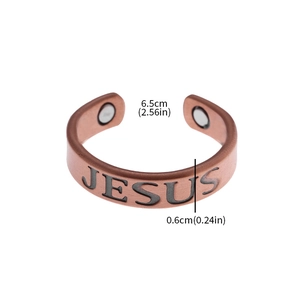 Copper healing magnetic therapy ring with Jesus engraving and dual magnets 0.6cm wide