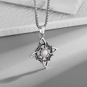 Vintage Hexenknoten Anhänger Halskette Für Damen Herren Retro Legierung Eingelegter Mondstein Himmlischer Mond Stern Schmuck