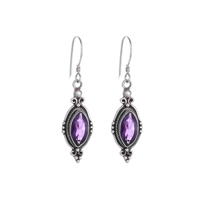 Eco-friendly marquise amethyst earrings in vintage oxidized silver bohemian style