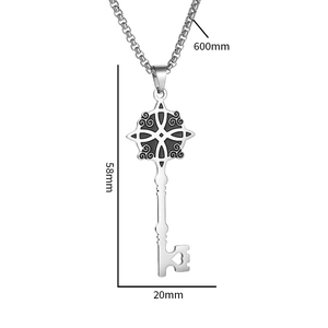 Dimensions détaillées du pendentif clé nœud de sorcière en acier avec chaîne vénitienne