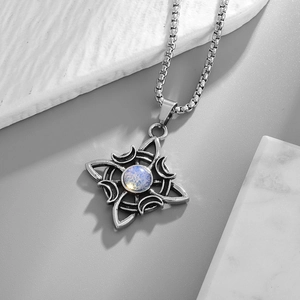 Vintage Silber Halskette mit Keltischem Knoten Anhänger, blauem Opal und Edelstahlkette