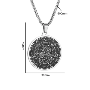 Sieben Erzengel Siegel Amulett Anhänger Halskette in silbernem Edelstahl-Finish