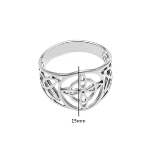 Detailed macro view showing the 15mm width of the Celtic knot hollow stainless steel ring