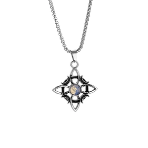 Retro Keltischer Knoten Anhänger Halskette mit blauem Edelstein und Vintage-Silber-Finish