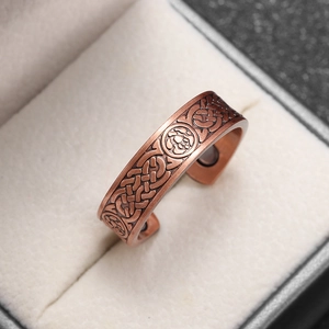Vintage Copper Magnetic Therapy Ring Celtic Knot Embossed Adjustable Open Finger Ring For Men Women Ethnic Healing Jewelry