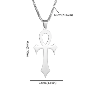 Silver Ankh cross pendant necklace in stainless steel with 60cm chain length and size specs