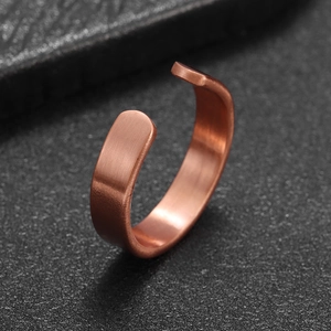 Adjustable copper letter open ring with rose gold finish and brushed texture