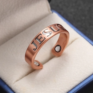 Vintage Copper Magnetic Therapy Open Ring For Unisex Jesus Letter Celtic Knot Pattern Brushed Adjustable Metal Health Ring