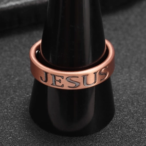 Vintage copper plated JESUS letter open ring with a brushed metal finish for fashion