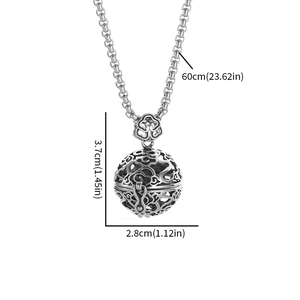 Vintage silver hollow incense burner necklace with 60cm box chain and carved sphere pendant
