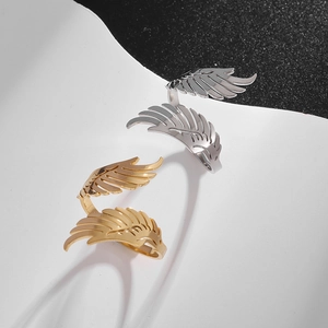 Minimalist Stainless Steel Angel Wing Adjustable Open Ring For Women Men Fashion Personality Feather Design Finger Ring Jewelry
