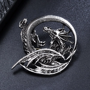 Vintage Alloy Dragon Brooch For Men Women Antique Silver Plated Animal Shape Breastpin Retro Suit Lapel Pin Fashion Jewelry