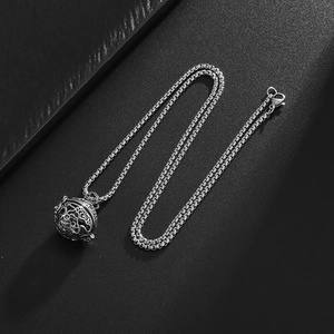 Vintage silver hollow incense burner pendant necklace with a thick box chain for women
