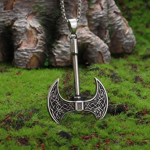 Retro Viking Celtic Axe Pendant Necklace For Men Women Antique Silver Color Alloy Hip Hop Streetwear Jewelry Nordic Knotwork Gift
