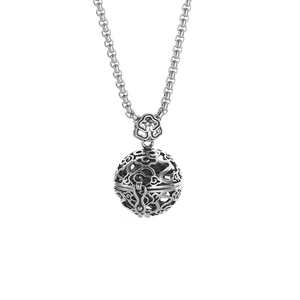 Vintage hollow sphere locket pendant necklace in silver plating with box chain link