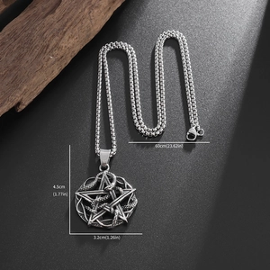 Vintage pentagram and snake pendant necklace in antique silver with 60cm box chain