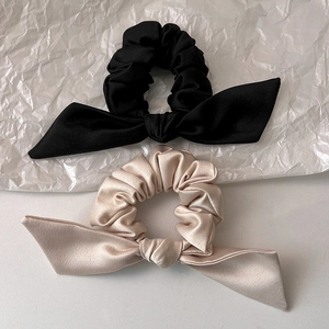 Chouchous Grands en Satin avec Nœud Style Français pour Femmes Couleur Unie Élastiques à Cheveux Doux et Élégants Accessoires