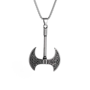 Retro Celtic axe pendant necklace in antique silver finish for hip-hop fashion style