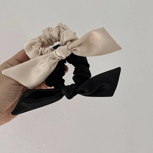 Lot de chouchous élégants avec nœud en beige et noir pour la coiffure des femmes