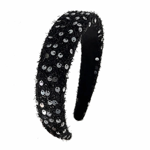 Serre-tête noir élégant avec paillettes argentées et texture chic de style français