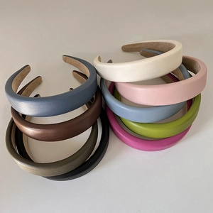 Elegant Chunky Padded PU Leather Headband For Women Wide Brim Litchi Texture Hairband Solid Color Retro Hair Accessories
